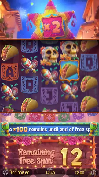 Pinata Wins demo - Free Spins in progress with x100 multiplier accumulator banner